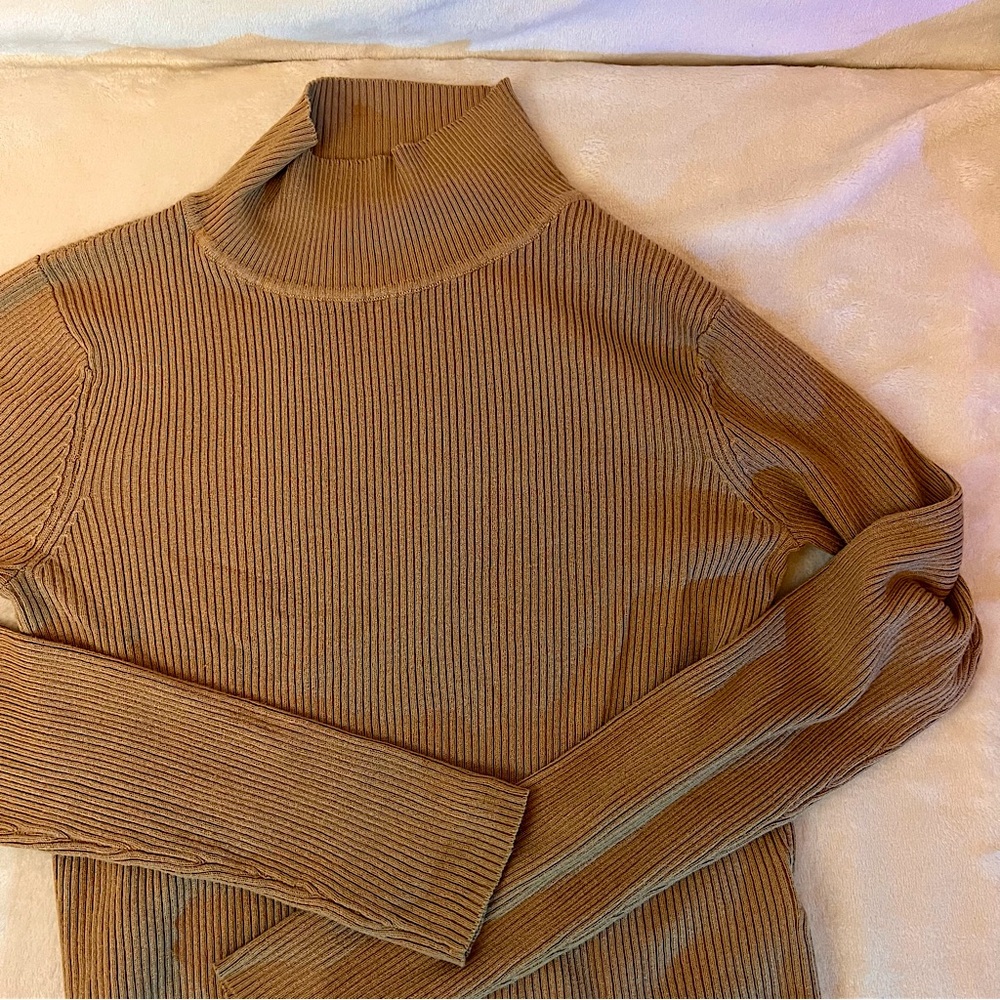 beige ribbed soft mid length turtleneck